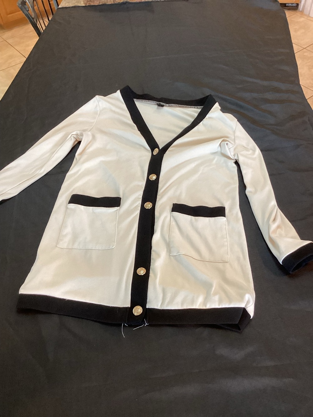 SHEIN ,Women’s,Cream Cardigan Jacket with Black Trim Size US 4